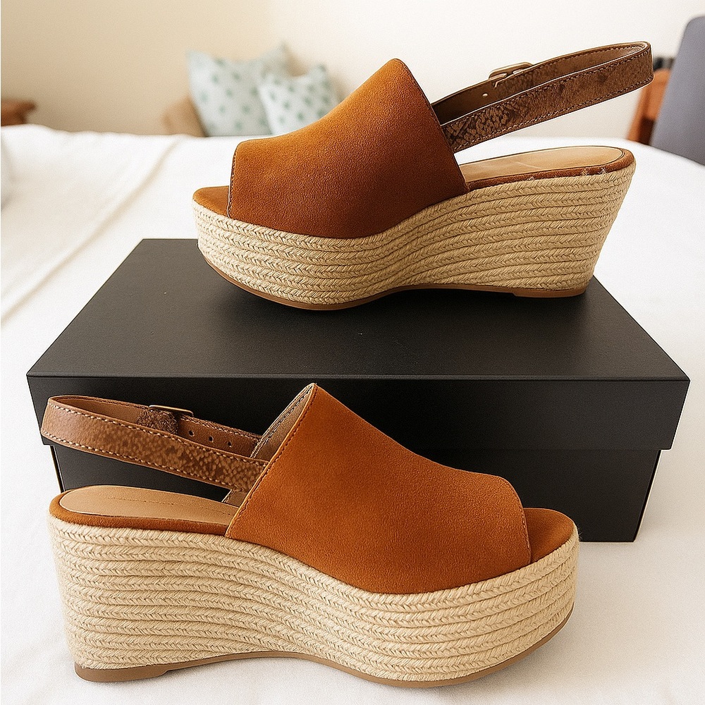 Bruno Menegatti Brown Suede Slingback Wedge Sandals